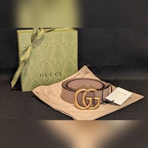 Wide Dusty Pink Gucci Marmont Belt NWT W Gift Packaging & Dust Bag
